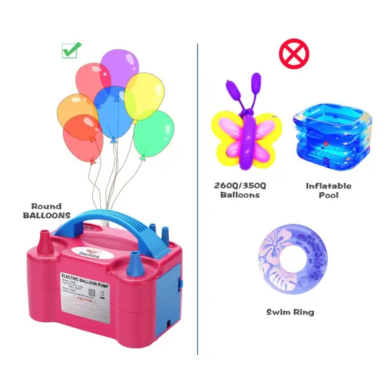 Electric Portable Dual Nozzle Balloon Blower Pump Inflation for Decoration, Party [110V~120V, 600W, Rose Red] {4}