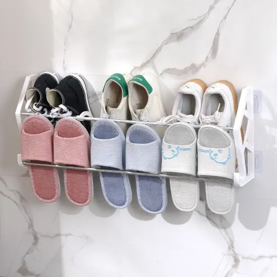Shoe Rack Over the Door Wall Mounted Metal Storage Organizer. White {2}