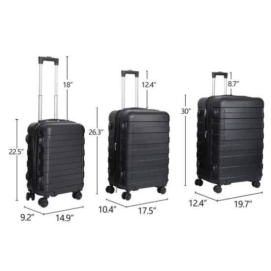 Expandable Luggage Set 3 Piece Black Hardshell Suitcase {3}