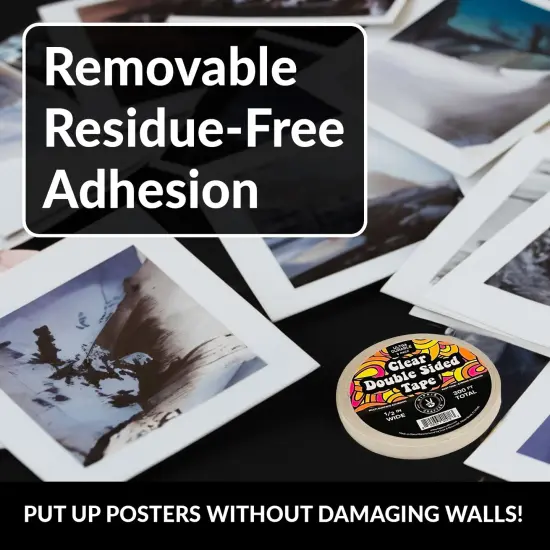 5PK Clear Double Sided Tape for Crafts 1/2" inch Wide Heavy Duty Adhesive Two Side Strong Sticky Thin Mounting Tape for Poster Carpet Wall Safe Doublesided Stick - 5 Rolls 60FT 300FT Total {4}