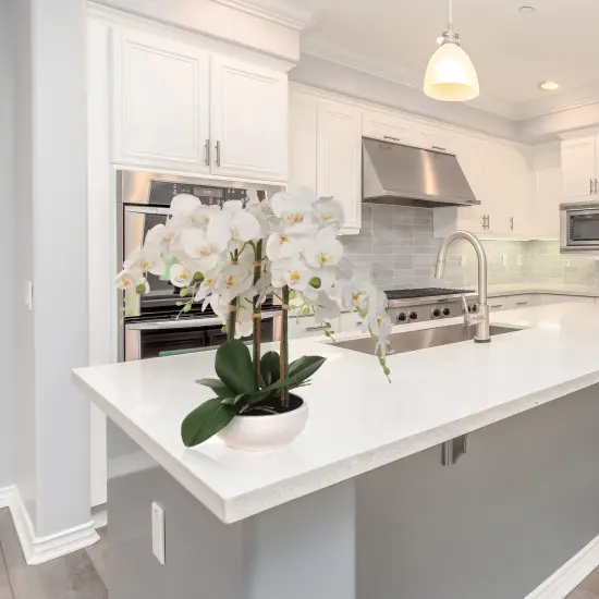 Set of 2: White Phalaenopsis Orchid Arrangement in White Ceramic Vase | 18-Inch | Lifelike Silk Flowers & Foliage | Table Centerpieces & Arrangements | Home & Office Decor {3}