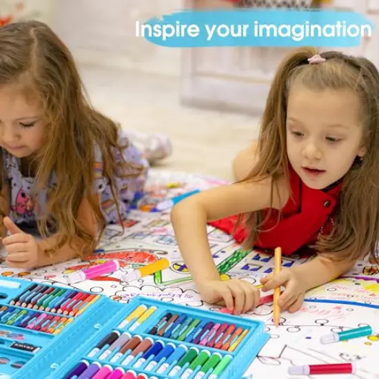 Art Kit, Drawing Painting Art Supplies for Kids Girls Boys Teens, Gifts Art Set Case Includes Oil Pastels, Crayons, Colored Pencils, Watercolor Cakes (Blue) {6}