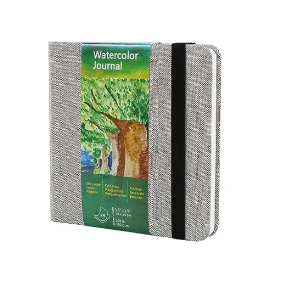 Square Watercolor Journal, 5.5x5.5&rdquo;, 140 LB, 300 GSM, Cotton Paper, Cold Press, 24 Sheets, 48 Pages, Watercolor Paper Sketch Books for Use As Mix Media Pad On The Go {2}