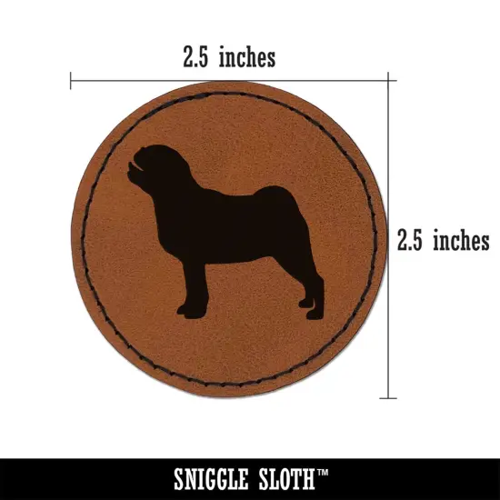 Pug Dog Solid Round Iron-On Engraved Faux Leather Patch Applique - 2.5" Brown {2}