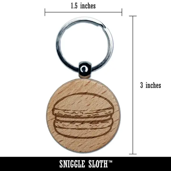 Macaron Cookie Sketch Engraved Wood Round Keychain Tag Charm {2}