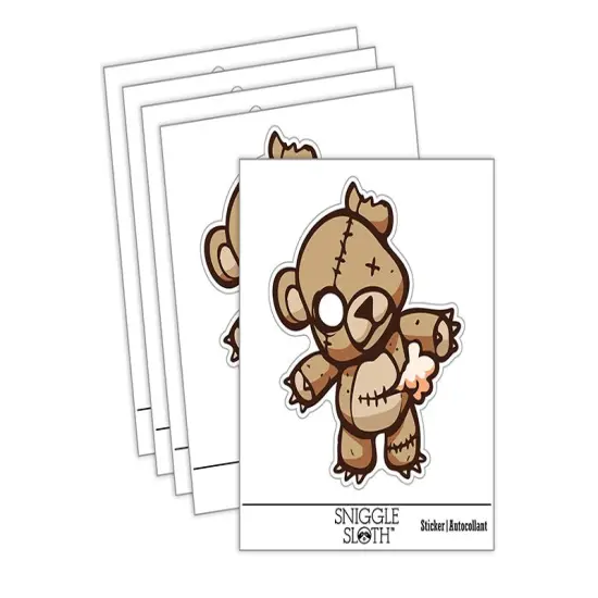 Creepy Spooky Stitched Teddy Bear Horror Waterproof Vinyl Phone Tablet Laptop Water Bottle Sticker Set - 5 Pack {2}