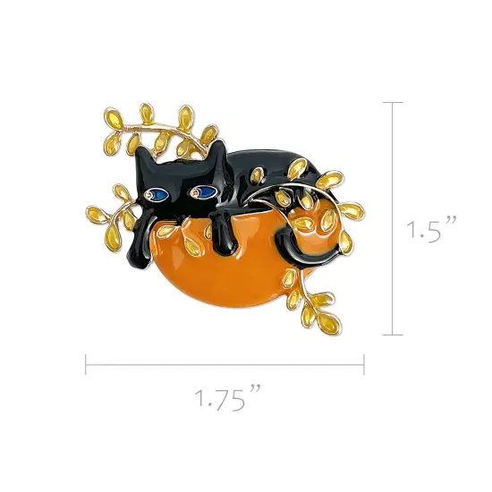 Wrapables Lounging Cats Enamel Brooch Pin, Cat on Plant {2}