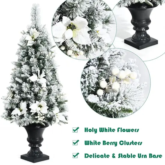 4 Feet Pre-lit Snowy Christmas Entrance Tree with White Berries and Flowers {3}
