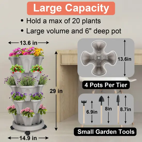 Kitcheniva Vertical Stackable Planters Pot With 360&deg; Wheels And Tools {5}