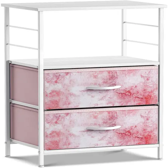 Sorbus Nightstand 2-Drawer Shelf Storage - Bedside Furniture & End Table Chest Dresser with Steel Frame, Wood Top & Easy Pull Fabric Bins for Home, Bedroom, Closets, Bathroom, Office & College Dorm Tie Dye Pink {1}