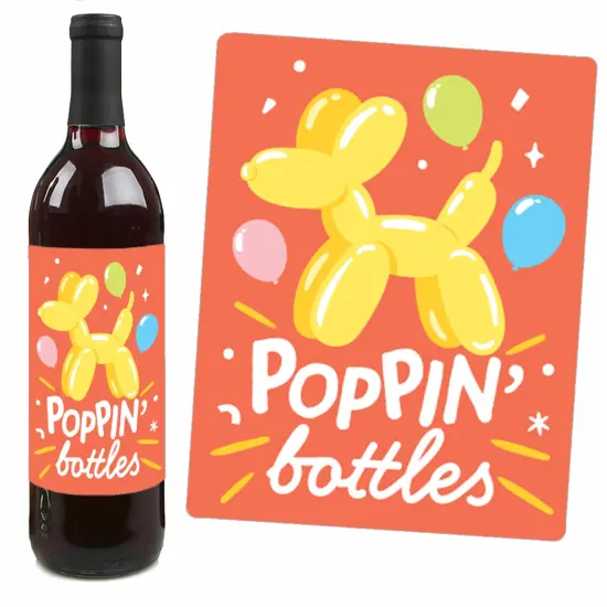Big Dot of Happiness Balloon Animals - Happy Birthday Party Decorations for Women and Men - Wine Bottle Label Stickers - Set of 4 {4}