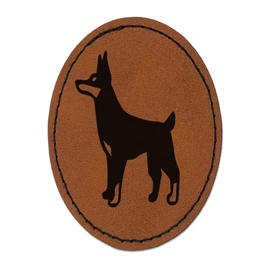 Dobermann Pinscher Dog Round Iron-On Engraved Faux Leather Patch Applique - 2.5" Brown {1}