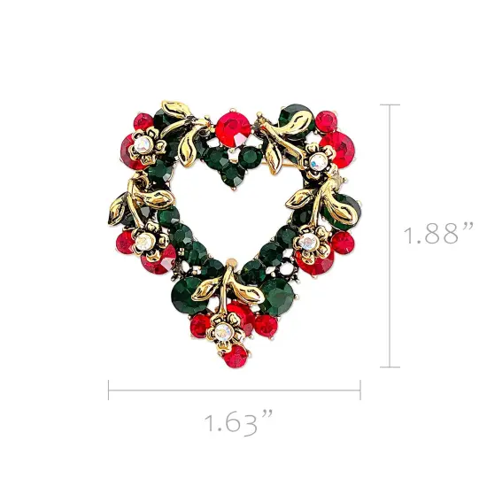Wrapables Christmas Crystal Rhinestone Brooch Pin, Heart Wreath {2}