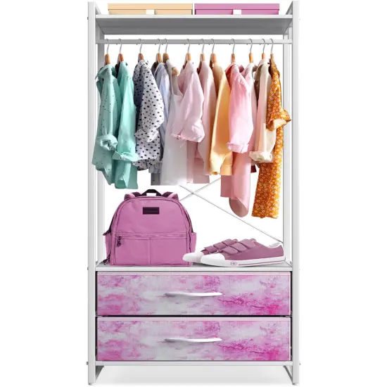 Sorbus Clothing Rack with Drawers - Clothes Stand Dresser - Wood Top, Steel Frame, & Fabric Drawers - Tall Closet Storage Organizer - Garment Rack for Hanging Shirts, Dresses, & Jackets Tie dye pink {5}