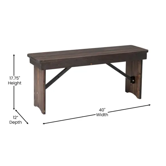 Merrick Lane Antique Solid Pine Folding Farmhouse Style Bench Black Wash {12}