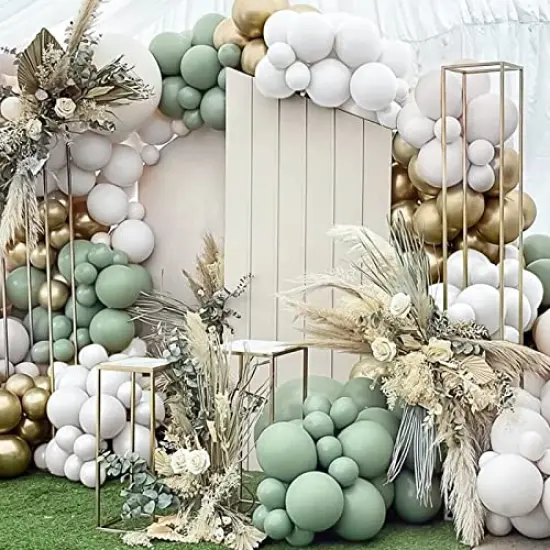 65 Pieces 12 Inches Sage Green Gold Confetti Balloons Kit, Green White Metallic Gold Party Balloons with Ribbons for Birthday, Wedding, Baby Shower, Graduation, Eucalyptus Party Decorations {3}