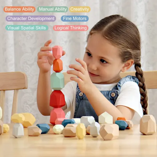36 Pieces Wooden Sorting Stacking Rocks Stones,Sensory Toddler Toys Learning Montessori Toys, Building Blocks Game for Kids 1 2 3 4 5 6 Years Boy and Girl Birthday Gifts for Kids {6}