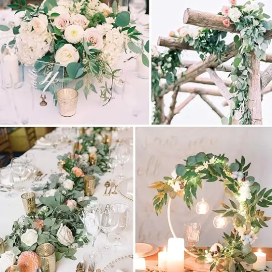 Artificial Eucalyptus Garland with Willow Leaves Fake Greenery Vine Wedding Table Decoration Silver Dollar Runner {3}