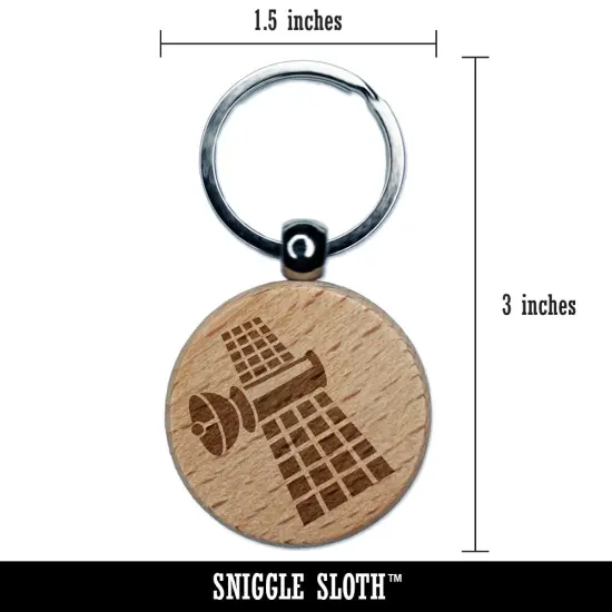 Artificial Satellite Orbiting Space Engraved Wood Round Keychain Tag Charm {2}