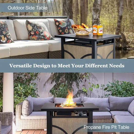 25 Inch 40000 BTU Propane Fire Pit Table with Lid and Fire Glass {2}