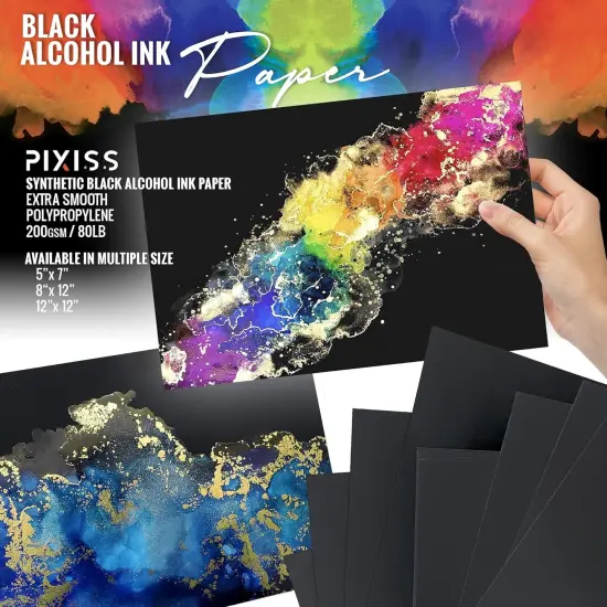 Black Alcohol Ink Paper 25 Sheets Heavy Black Art Paper for Alcohol Ink & Black Watercolor Paper, Synthetic Paper A4 8x12 Inches (210x297mm), 200gsm Cardstock {2}