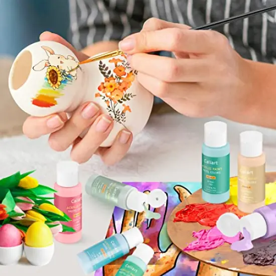 Pastel Acrylic Paint Set with 12 Brushes, 24 Pastel Colors (59ml, 2oz) Art Craft Paint for Artists Students Kids Beginners, Halloween Decorations Canvas Ceramic Wood Rock Painting Supplies Kit {4}