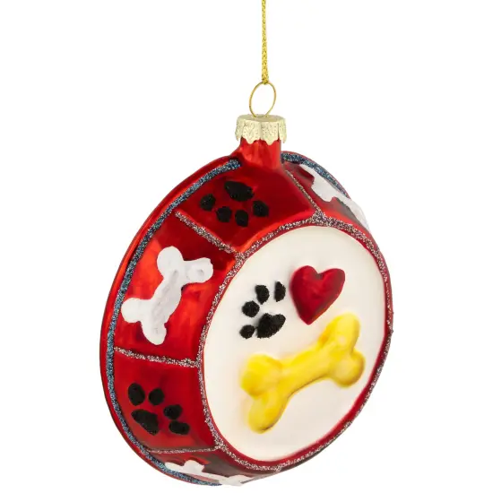 Northlight 3.75" Bones and Heart Dog Food Bowl Glass Christmas Ornament Red {4}