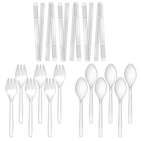 18 Pieces Plastic Serving Utensils, 9" Clear Disposable Utensils, 6 Serving Tongs, Spoons, Forks {1}
