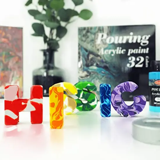 Acrylic Pouring Paint 43 PCS of 36 Bottles (2 oz/60ml) ,32 Assorted Colors Set to Pre-Mixed High Flow Acrylic Paint Pouring Supplies for Canvas Glass Paper Wood Tile and Stones, Complete Paint Pouring Kit {2}