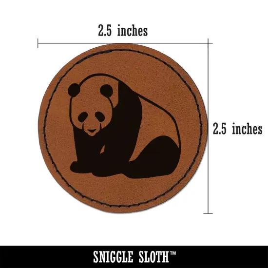 Cute Giant Panda Bear Sitting Round Iron-On Engraved Faux Leather Patch Applique - 2.5" Brown {3}