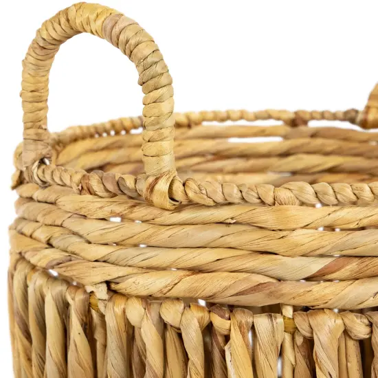 Northlight Set of 3 Textured Woven Water Hyacinth Rustic Storage Baskets with Handles 15.75" Beige {5}
