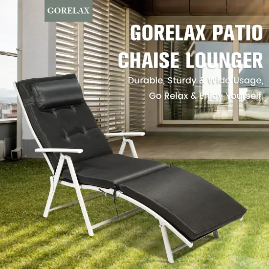 Outdoor Lightweight Folding Chaise Lounge Chair Black {4}