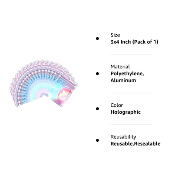 3x4 inch 100PCS Resealable Smell Proof Bags,Holographic Packaging Bags, Foil Pouch baggies, Clear Small Mylar Ziplock Bag for Jewelry,Candy,Food Storage and Party Favor {2}