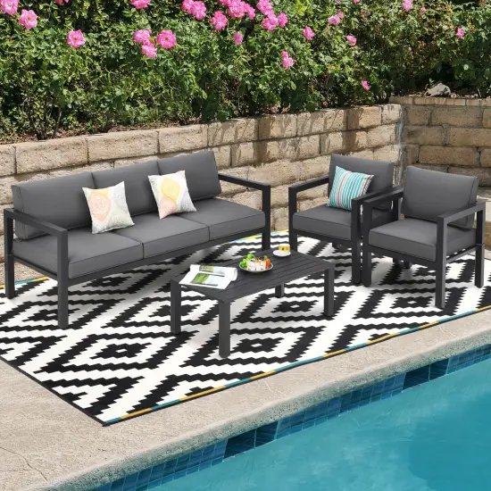 4 Pieces Outdoor Furniture Set for Backyard and Poolside-Gray {1}
