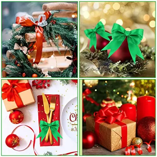 DECYOOL 4 Rolls 100 Yards Christmas Ribbons 1Inch Wide Holiday Satin Ribbons for Gift Wrapping and DIY Craft, Red & Green {2}