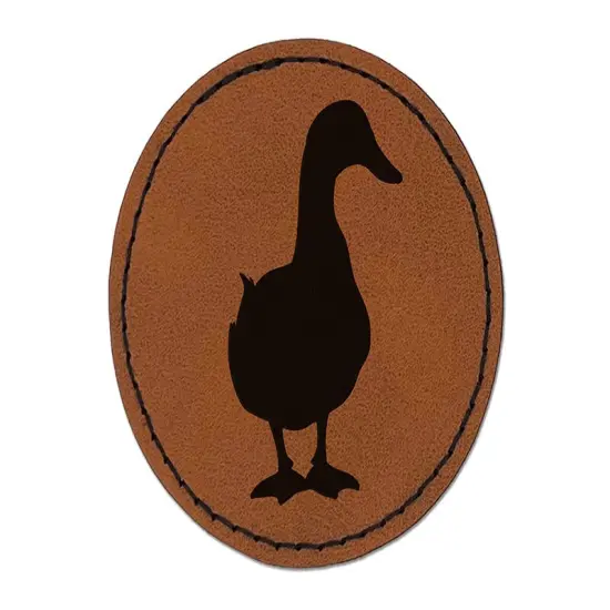 Duck From the Front Silhouette Round Iron-On Engraved Faux Leather Patch Applique - 2.5" Brown {1}