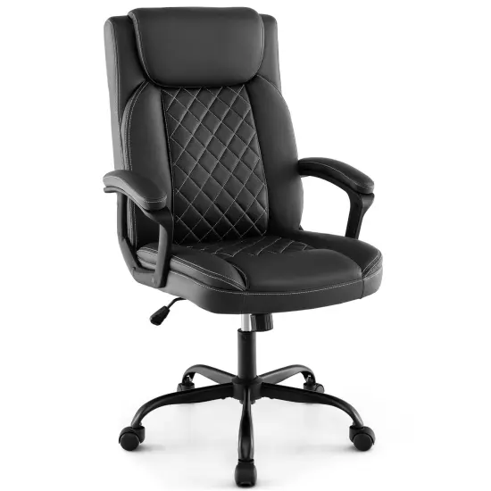 Costway Adjustable Office Desk Chair Ergonomic Executive Chair with Padded Headrest Armrest {1}