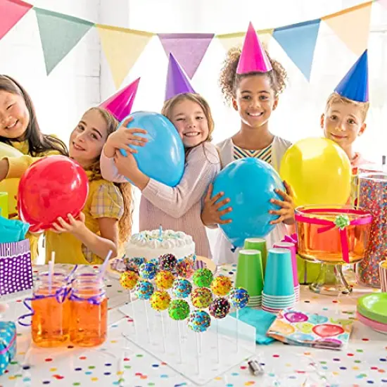 2 Pack Upgraded Acrylic Cake Pop Display Stand 15 Hole Clear Acrylic Lollipop Holder with 50Pcs Lollipop Sticks, 50Pcs Packaging Bags and 50Pcs Gold Metallic Twist Ties {3}