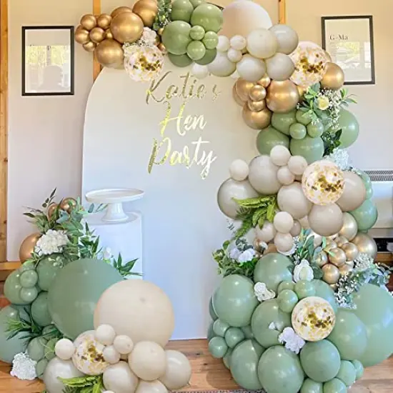 130 Pieces Sage Green Gold Balloons Garland Kit,Olive Green Gold Confetti Blush Balloons Arch for Birthday Baby Shower Bridal Shower Engagement Wild One Party Decor&hellip; {3}