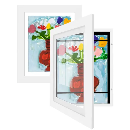 Americanflat 10x12.5 Kids Art Frame - 8.5x11 with Mat or 10x12.5 without Mat - Kids Artwork Frame - Magnetic Frame Closure - Shatter Resistant Glass - Hanging Hardware {6}