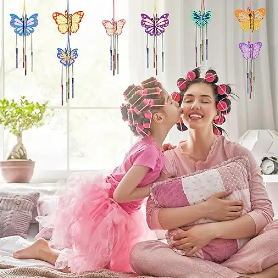 8 Pack 3D Butterfly Wind Chime Kit for Kids Make Your Own Butterfly Wind Chime Wooden Arts and Crafts for Kids Ornaments DIY to Paint Butterfly Craft for Spring Art Activity Birthday Party {5}