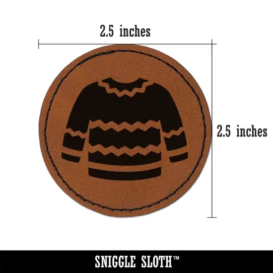 Winter Sweater Round Iron-On Engraved Faux Leather Patch Applique - 2.5" Brown {2}