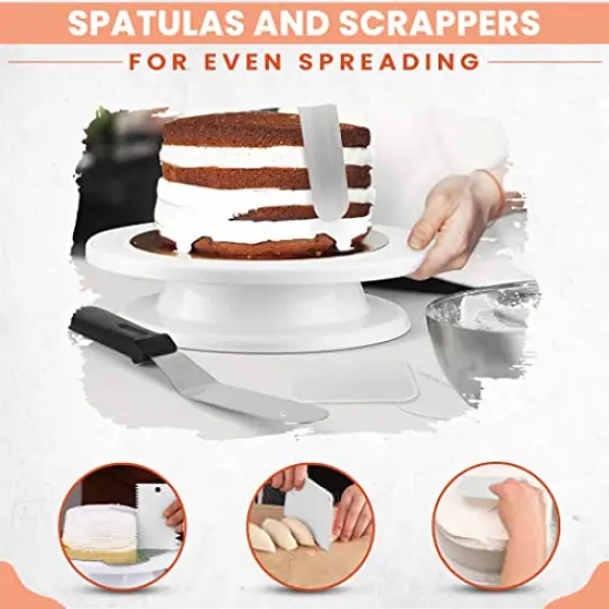 35 PCS Cake Turntable and Leveler-Rotating Cake Stand with Non Slip pad-7 Icing Tips and 20 Bags- Straight & Offset Spatula-3 Scraper Set -EBook-Cake Decorating Supplies Kit -Baking Tools {3}
