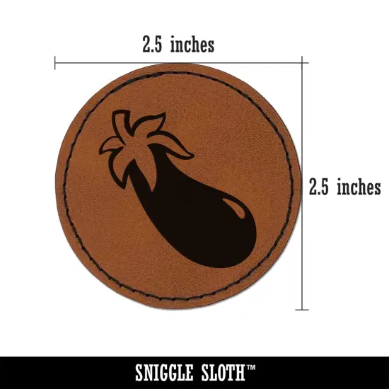 Eggplant Garden Vegetable Round Iron-On Engraved Faux Leather Patch Applique - 2.5" Brown {3}