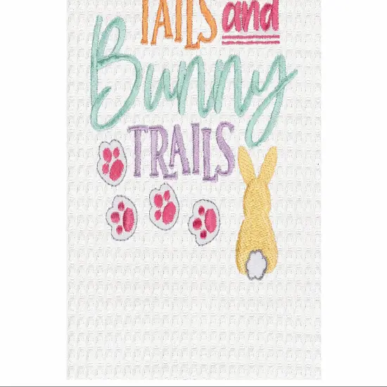 "Cotton Tails & Bunny Trails" Easter Rabbit Embroidered Cotton Waffle Weave Kitchen Dishtowel {4}