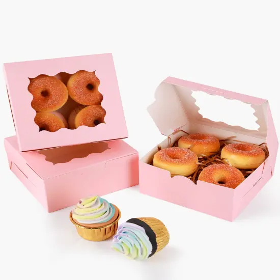 60 Pieces Pink Bakery Box with Window6x6x3 Pink Cookie Boxes Pastry Box for Wedding Favor Birthday ＆ Party {5}