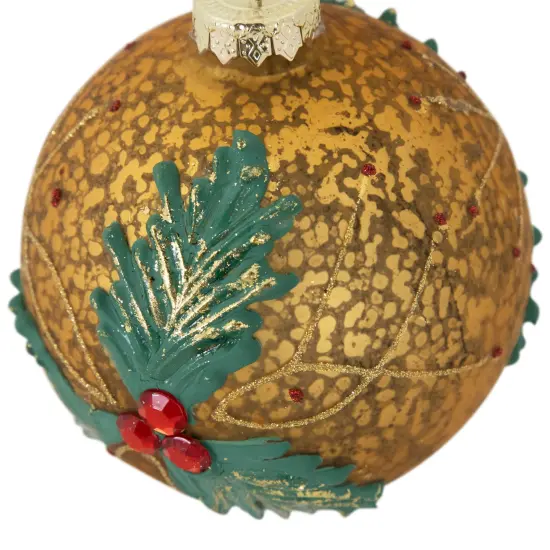 Northlight 4" Gold Holly Berry Mercury Glass Ball Christmas Ornament {6}