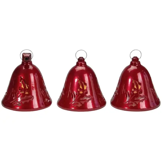 Northlight Musical Lighted Red Bells Christmas Decorations - 6.5" - Red - Set of 3 {4}