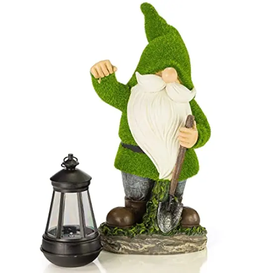 Earnest Flocked Garden Gnome with Lantern Solar Powered LED Outdoor Decor Light Great Addition for Your Garden Solar Powered Light Garden Gnome Christmas Decorations Gifts {4}