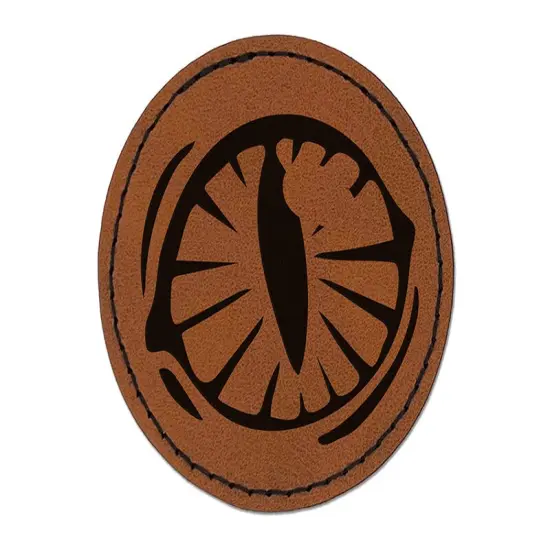 Cat Eye Round Iron-On Engraved Faux Leather Patch Applique - 2.5" Brown {1}